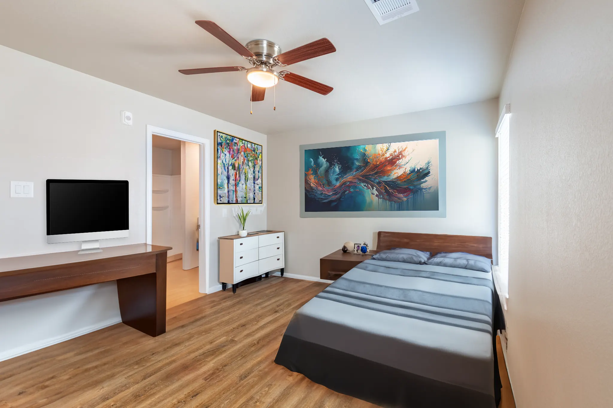 Park Place Flats bedroom, virtually staged