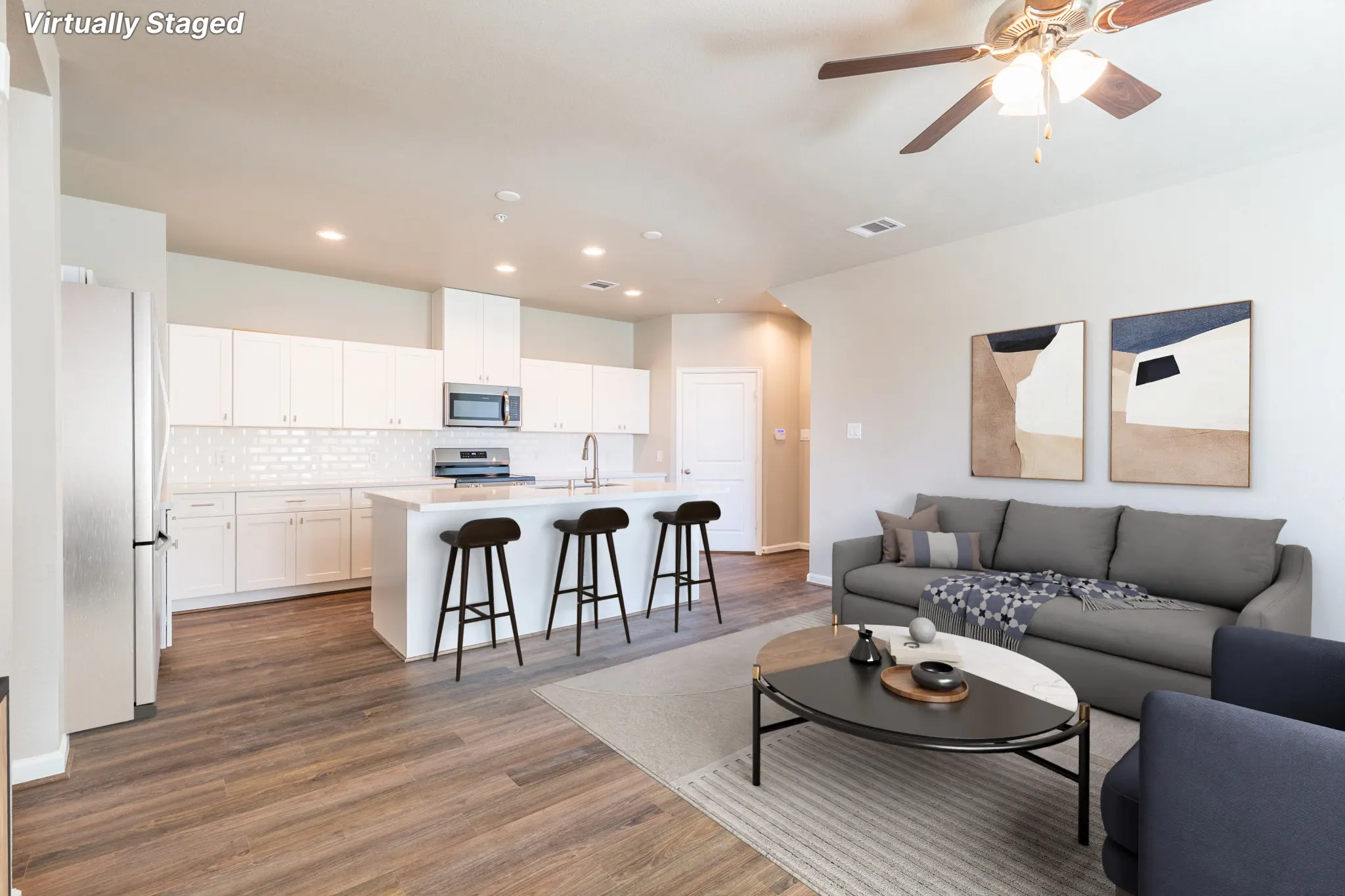 Park Place Flats Unit B living room and kitchen
