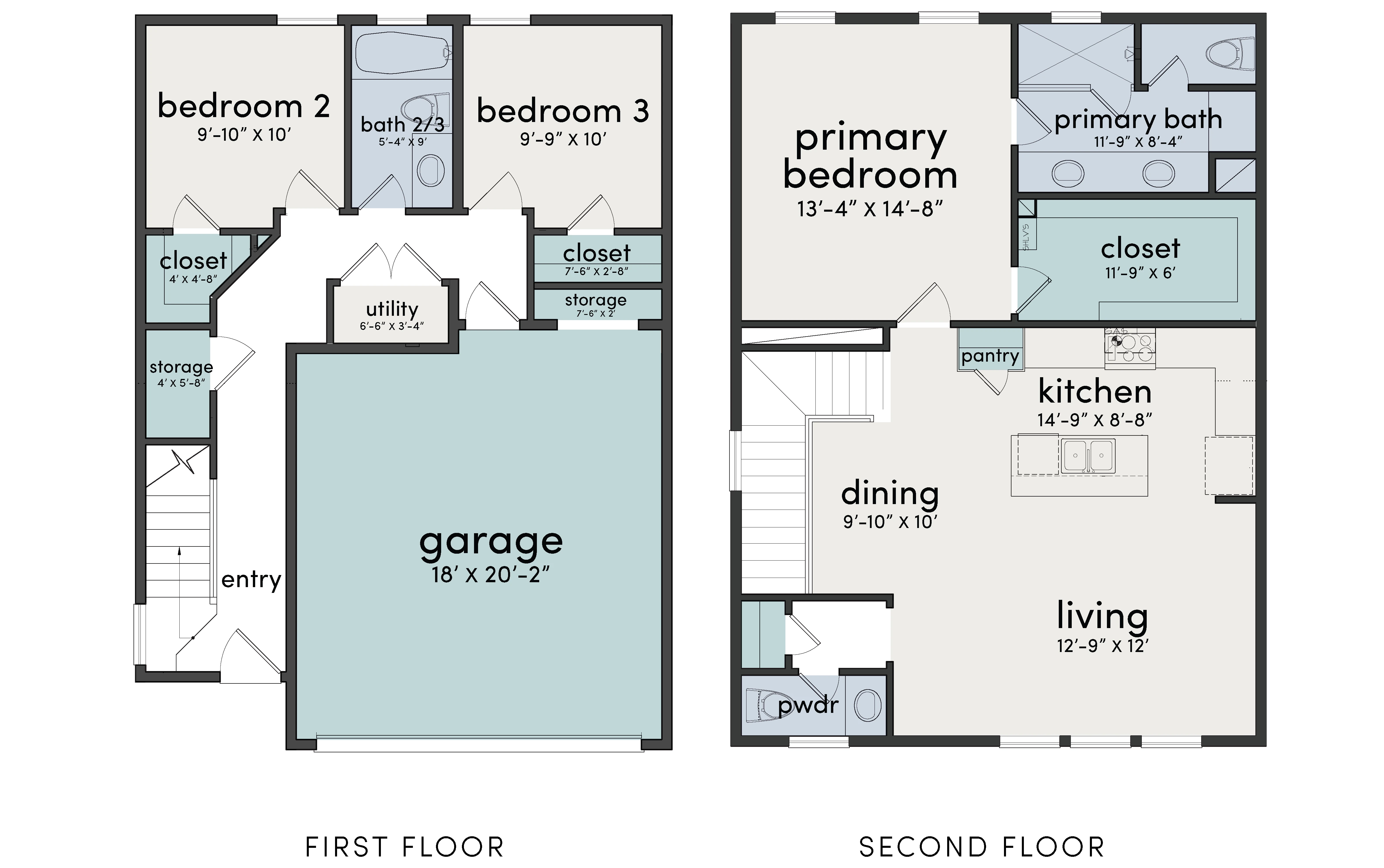 Plan 1458 first and second floor layout with room dimensions