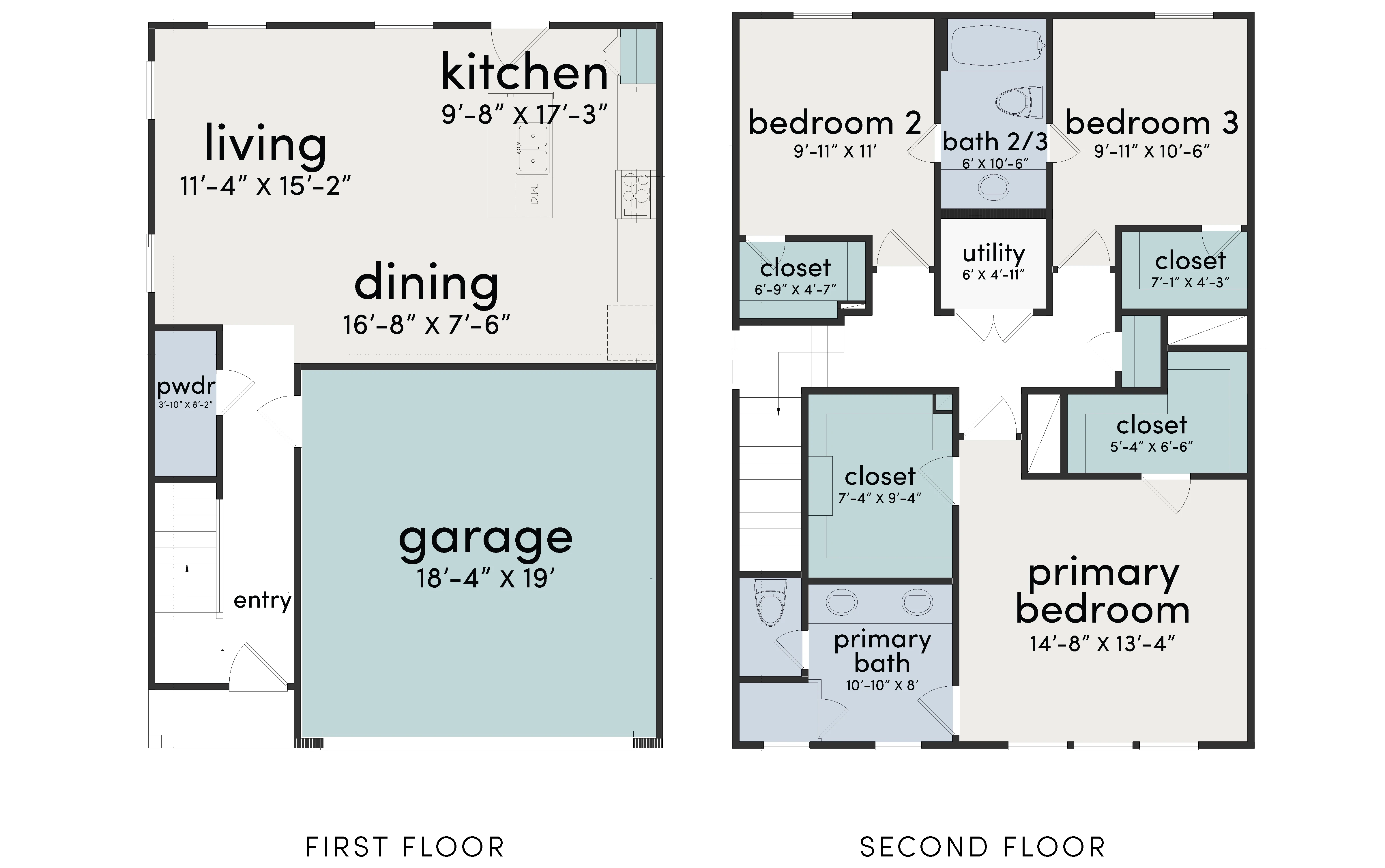Plan 1545 first and second floor layout with room dimensions